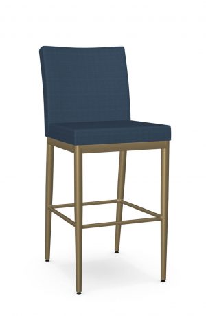 Amisco's Monroe Gold Bar Stool with Blue Upholstered Back and Seat