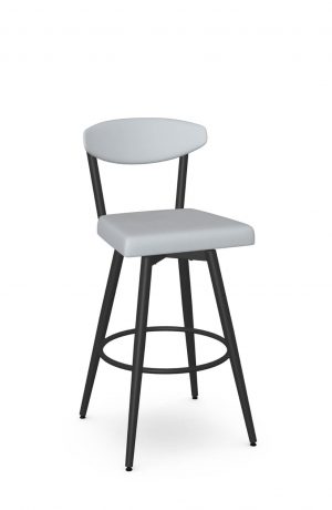 Amisco's Wilbur Scandinavian Black Swivel Bar Stool with Blue Fabric