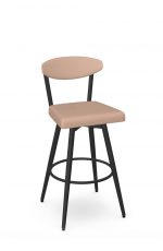 Amisco's Wilbur Scandinavian Modern Bar Stool in Black Metal and Dusty Pink Back and Seat Cushion