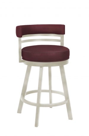 Wesley Allen's Miramar Ivory Swivel Bar Stool with Low Back and Burgundy Vinyl