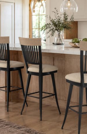 Upholstered Farmhouse Swivel Bar Stool with Back - Annabelle in Kitchen