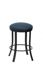 Wesley Allen's Bali Backless Swivel Bar Stool in Black Metal Finish and Blue Seat Cushion