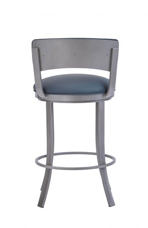 Wesley Allen's Bali Modern Silver Low Back Bar Stool with Blue Seat Back Cushion - Back View