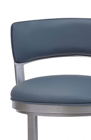 Wesley Allen's Bali Modern Silver Low Back Bar Stool with Blue Seat Back Cushion - Close Up