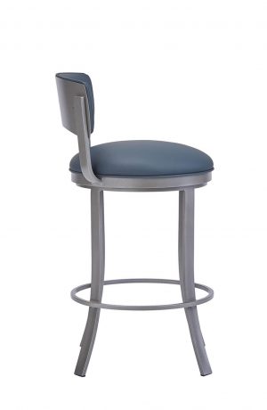 Wesley Allen's Bali Modern Silver Low Back Bar Stool with Blue Seat Back Cushion - Side View