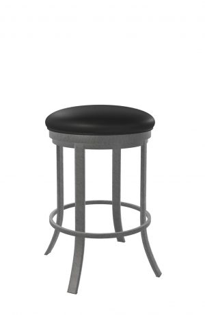 Wesley Allen's Bali Silver Backless Bar Stool with Black Vinyl