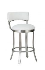 Wesley Allen's Bali Swivel Bar Stool with Low Back shown in Stainless Steel metal finish and White seat and back cushion