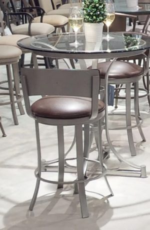 Wesley Allen's Bali Swivel Barstool with Low Padded Backrest and Metal Backside