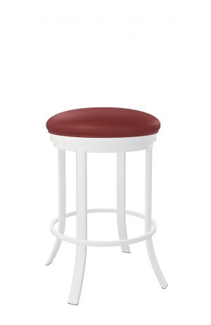 Wesley Allen's Bali White Backless Swivel Bar Stool with Red Seat