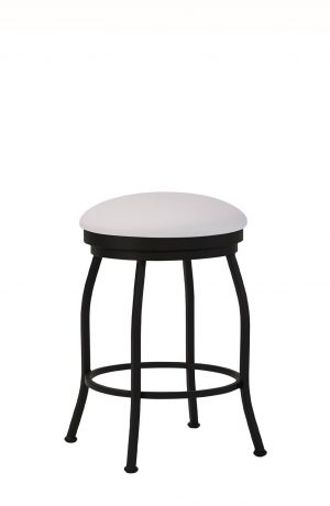 Wesley Allen's Berkeley Backless Swivel Black Bar Stool with White Round Seat Cushion