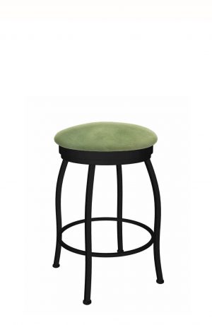 Wesley Allen's Berkeley Black Backless Swivel Bar Stool with Posh Green Fabric