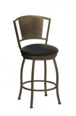 Wesley Allen's Berkeley Metal Swivel Bar Stool with Back in Brass Bisque and Black Round Seat Cushion Vinyl