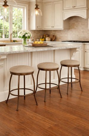 Wesley Allen's Berkeley Round Backless Swivel Counter Stools at the Kitchen Island