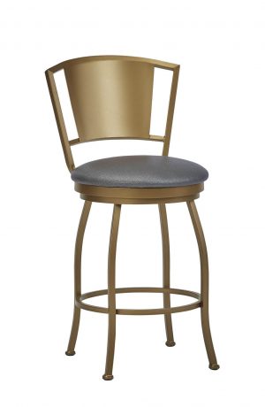 Wesley Allen's Berkeley Swivel Bar Stool in Opaque Copper Metal and Gray Vinyl