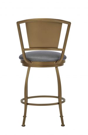 Wesley Allen's Berkeley Swivel Bar Stool in Opaque Copper Metal and Gray Vinyl - Back View