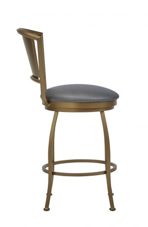 Wesley Allen's Berkeley Swivel Bar Stool in Opaque Copper Metal and Gray Vinyl - Side View