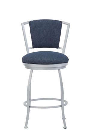 Wesley Allen's Boise Swivel Bar Stool in Opaque Light Silver with Blue Seat and Back Fabric - Front View