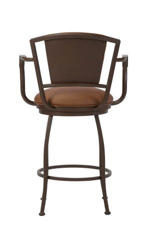 Wesley Allen's Boise Traditional Brown Swivel Bar Stool with Arms - Back View
