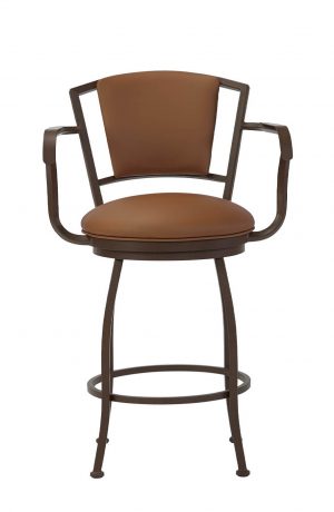 Wesley Allen's Boise Traditional Brown Swivel Bar Stool with Arms - Front View