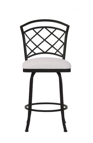 Wesley Allen's Boston Swivel Bar Stool in Black Metal and Aspen Pure White Vinyl - Front View