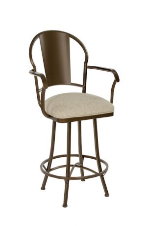 Wesley Allen's Cleveland Swivel Bar Stool with Arms in Expresso Metal Finish and Tan Seat Cushion
