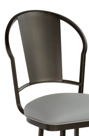 Wesley Allen's Cleveland Traditional Dark Brown Metal Swivel Bar Stool with Back and Gray Seat Cushion - Close Up