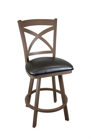 Wesley Allen's Edmonton Swivel Bar Stool with Cross Back - No Arms - In Brown Metal Finish and Black Seat Cushion