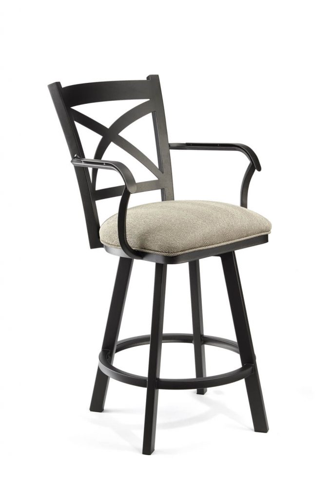 Wesley Allen's Edmonton Comfortable Swivel Barstool with Cross Back Design and Arms