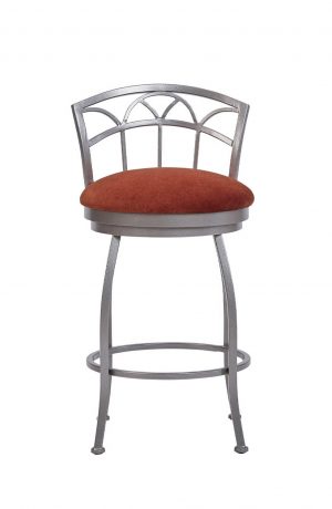 Wesley Allen's Fresno Silver Swivel Bar Stool with Low Back and Red Seat Cushion - Front View