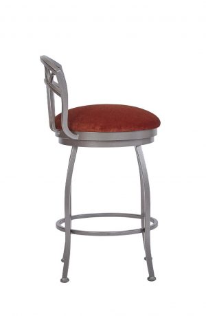 Wesley Allen's Fresno Silver Swivel Bar Stool with Low Back and Red Seat Cushion - Side View