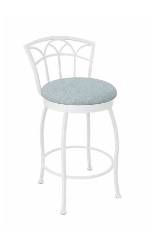 Wesley Allen's Fresno White Swivel Bar Stool with Blue Fabric