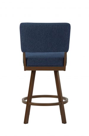 Wesley Allen's Miami Upholstered Swivel Bar Stool in Expresso Metal and Blue Cushion - Back View