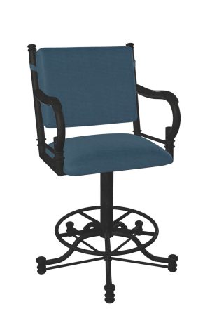 Wesley Allen's Portland Black Metal Tilt Swivel Counter Stool with Blue Fabric