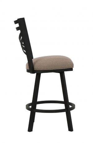 Wesley Allen's Raleigh Traditional Black and Brown Metal Bar Stool with Cross Back Design - Side View