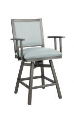 Wesley Allen's Windsor Modern Tilt Swivel Silver Bar Stool with Arms and Green Back/Seat Cushion