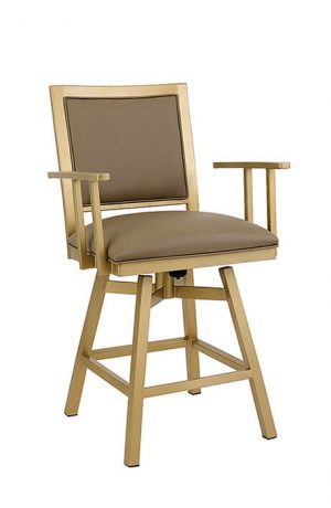 Wesley Allen's Windsor Upholstered Swivel Stool with Arms and in Gold metal finish