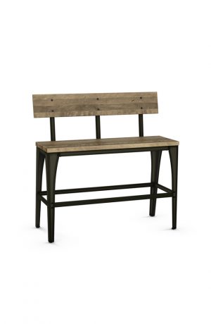 Amisco's Architect Industrial Bar Stool Bench with Wood on Seat and Back with Metal Base