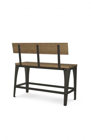 Amisco's Architect Industrial Metal Bar Stool Bench with Seat and Back Wood