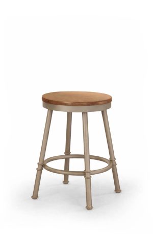 Trica's Sal Backless Taupe Swivel Counter Stool with Wood Seat