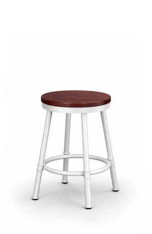 Trica's Sal Backless White Counter Stool in Cherry Wood Seat