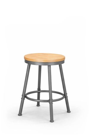 Trica's Sal Silver Backless Swivel Counter Stool with Natural Wood Seat