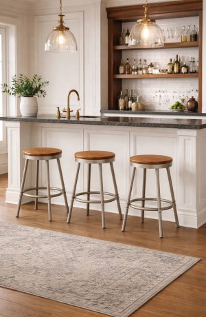 Trica's Sal Taupe Backless Swivel Bar Stools in Home Bar