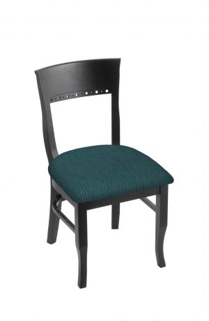 Holland's #3160 Hampton Dining Chair in Black Wood and Teal Seat Cushion