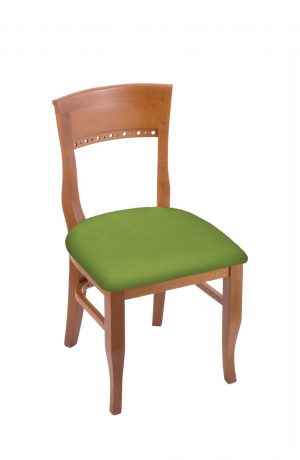 Holland's #3160 Hampton Dining Chair in Medium Wood and Green Seat Cushion