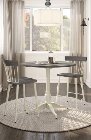 Amisco's Angelina Non-Swivel Barstools With Spindle Back Design, Wood Panel on Back and Seat - Shown in Farmhouse Dining Room