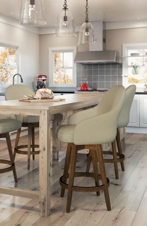 Amisco's Collin Swivel Padded Wood Barstools in Farmhouse Modern Kitchen