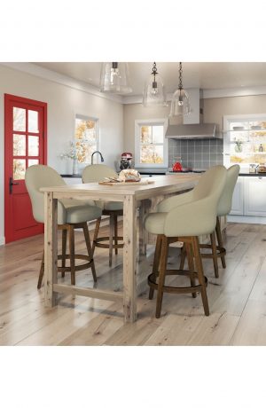 Amisco's Collin Swivel Upholstered Wood Barstools in Farmhouse Modern Kitchen with Red Door