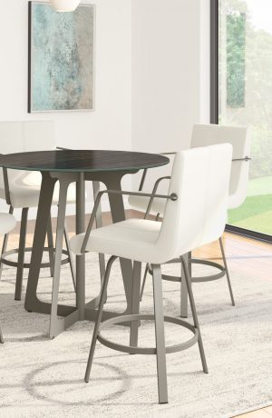 Amisco's Edward Upholstered Swivel Bar Stools with Arms in Dining Room with Pub Table