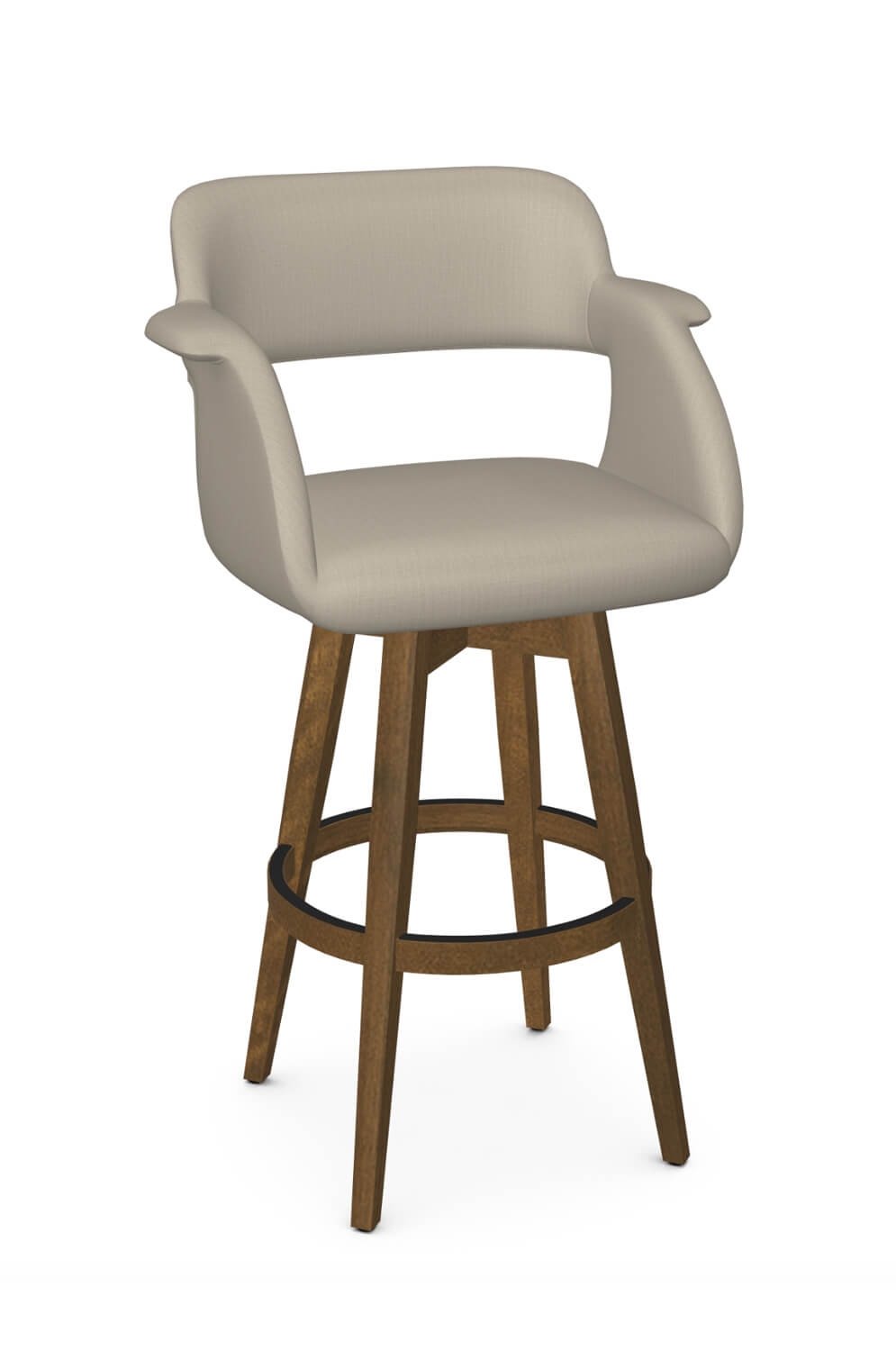 Joshua Upholstered Wood Swivel Stool, Wooden Swivel Bar Stools With Backs And Arms