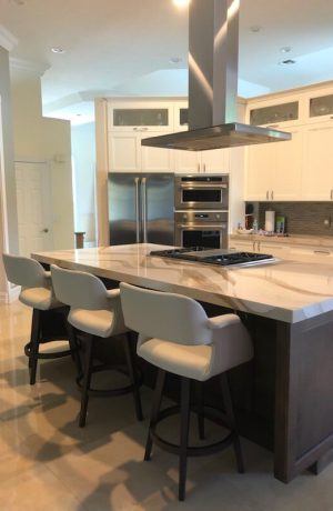 Amisco's Joshua Swivel Wood Bar Stool in Modern White and Brown Kitchen